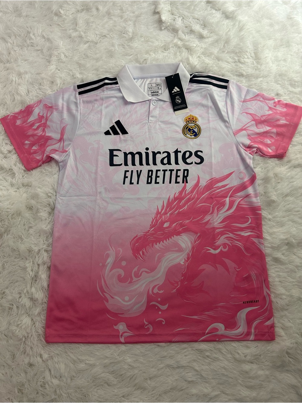 adidas Real Madrid Pink and White Dragon Kids Jersey